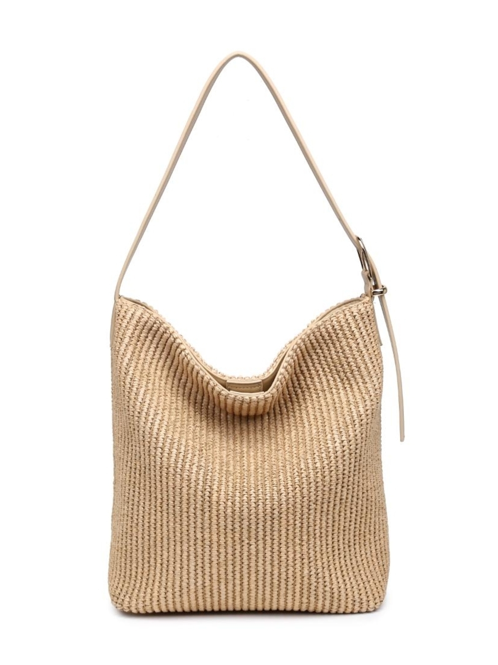 Slouchy Ribbed Weave Alethea Beige Woven Hobo Shoulder Bag - Picture 3 of 7